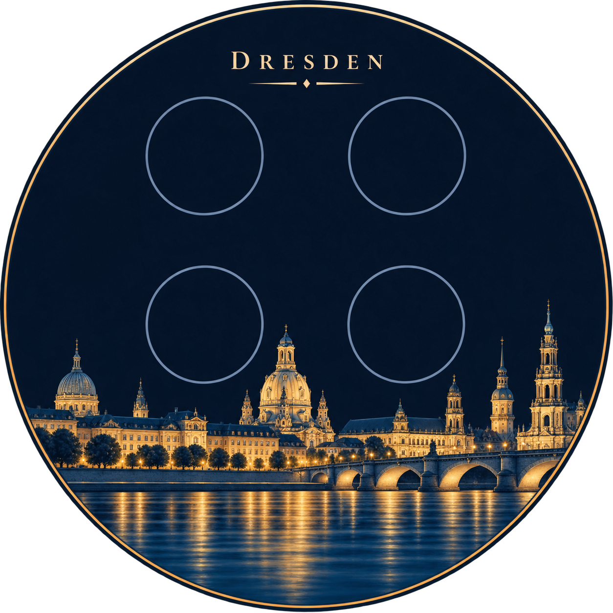 Dresden skyline background artwork, illuminated in gold above the Elbe